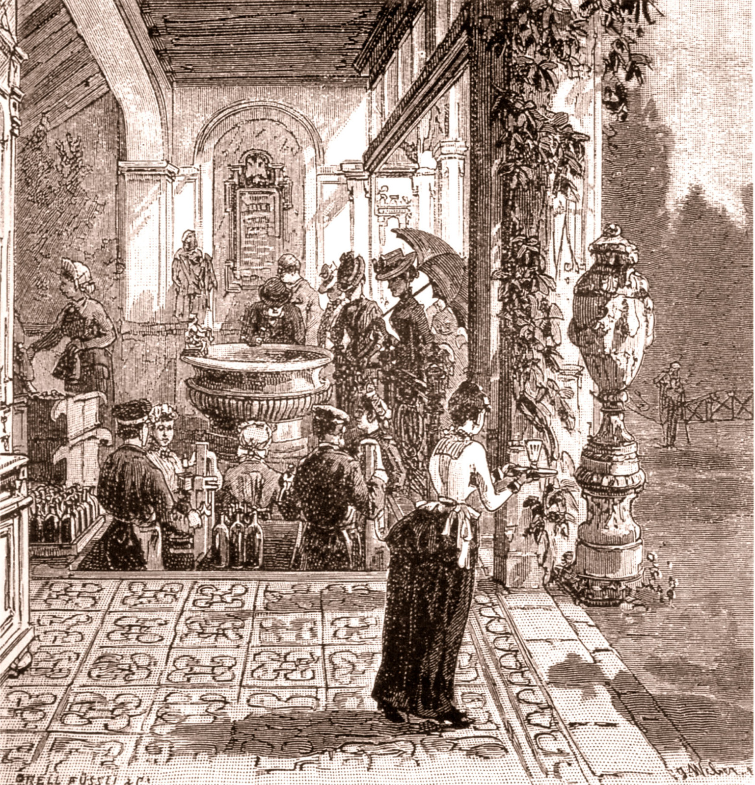Kyseka - kolonáda Ottova pramene -plnění lahví 1885